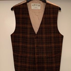 Men’s Wool Vest - Orvis - Brown Plaid